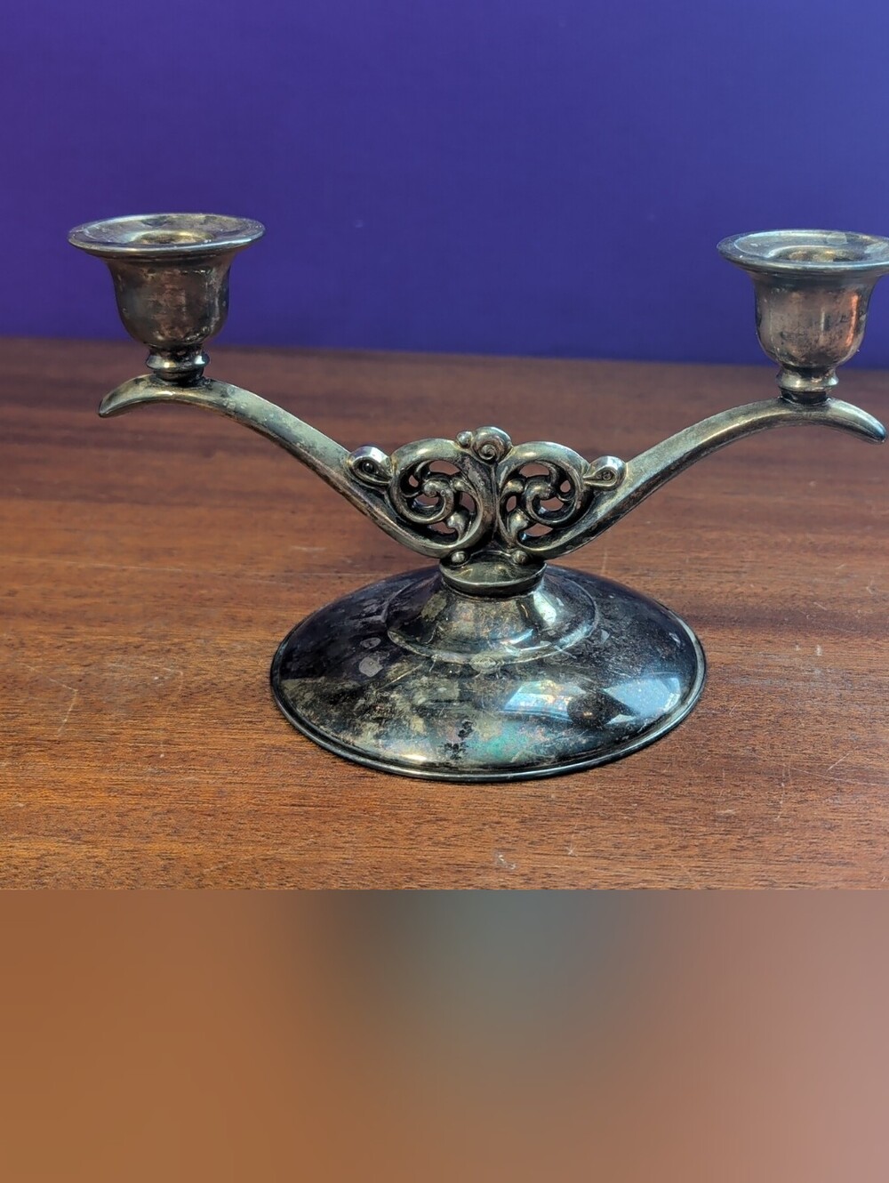 Vintage Oneida Double-Arm Silver Tone Wall Candle Sconce - Silver